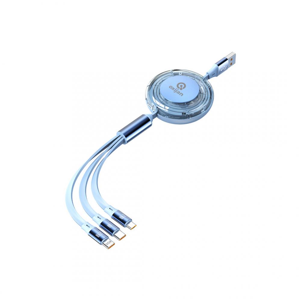 100W 3 in 1 USB PD Retractable Fast Charging Cable with Type C/Micro USB/IP